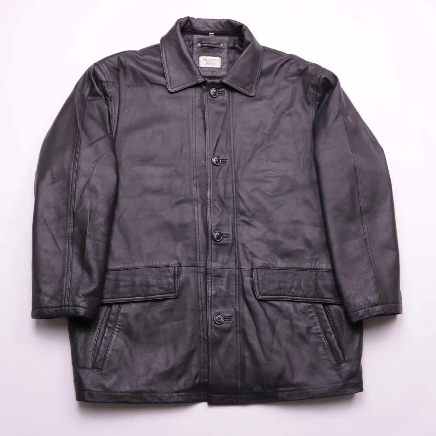 Чёрная кожаная куртка Rover & Lakes на пуговицах, размер 52 (L/XL)